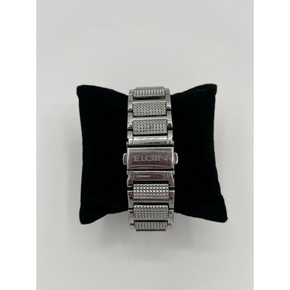 Elgin mens luxury Silver tone Watch With Crystals FG160032